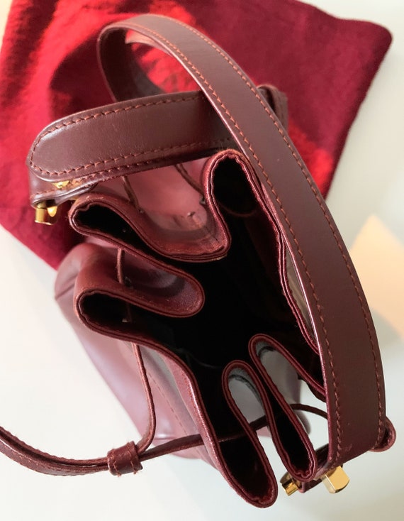 Vintage 80s Leather Must De Cartier Bucket Burgundy Handbag
