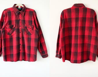 ヴィンテージ 80 年代 OshKosh B'Gosh 赤と黒のチェック柄フランネル 厚手ボタンダウンシャツ アメリカ製