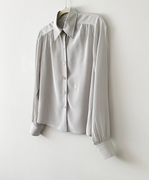 Vintage 80s Celine Gray Silk Embroidered Logo But… - image 4