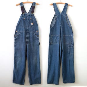 Vintage 90s Carhartt Blue Cotton Denim Bib Overalls Made in USA - Etsy