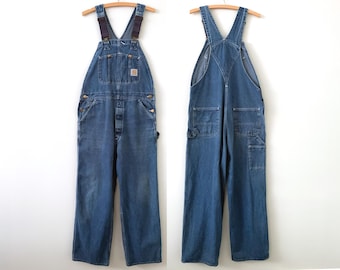 Vintage 90s Carhartt Blue Cotton Denim Bib Overalls Made in USA - Etsy