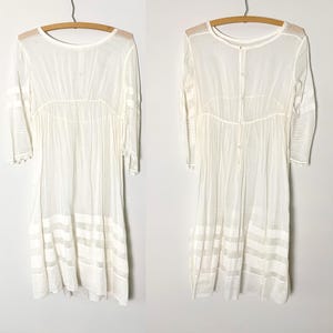 Vintage Antique Ivory Edwardian Cotton Lawn Dress With Lace and Pleat Details