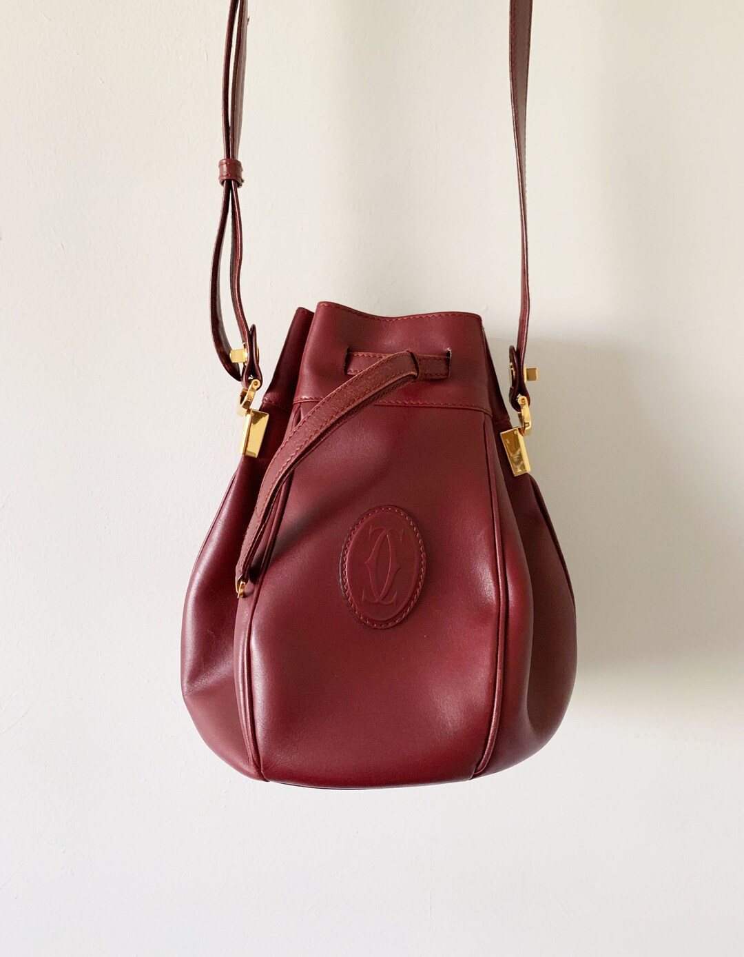 Cartier Must de Cartier Logos Shoulder Bag Burgundy Leather