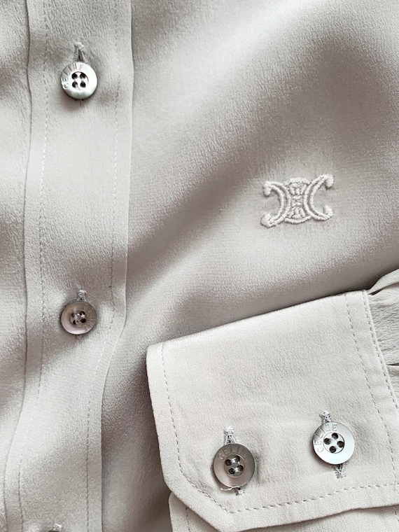 Vintage 80s Celine Gray Silk Embroidered Logo But… - image 10