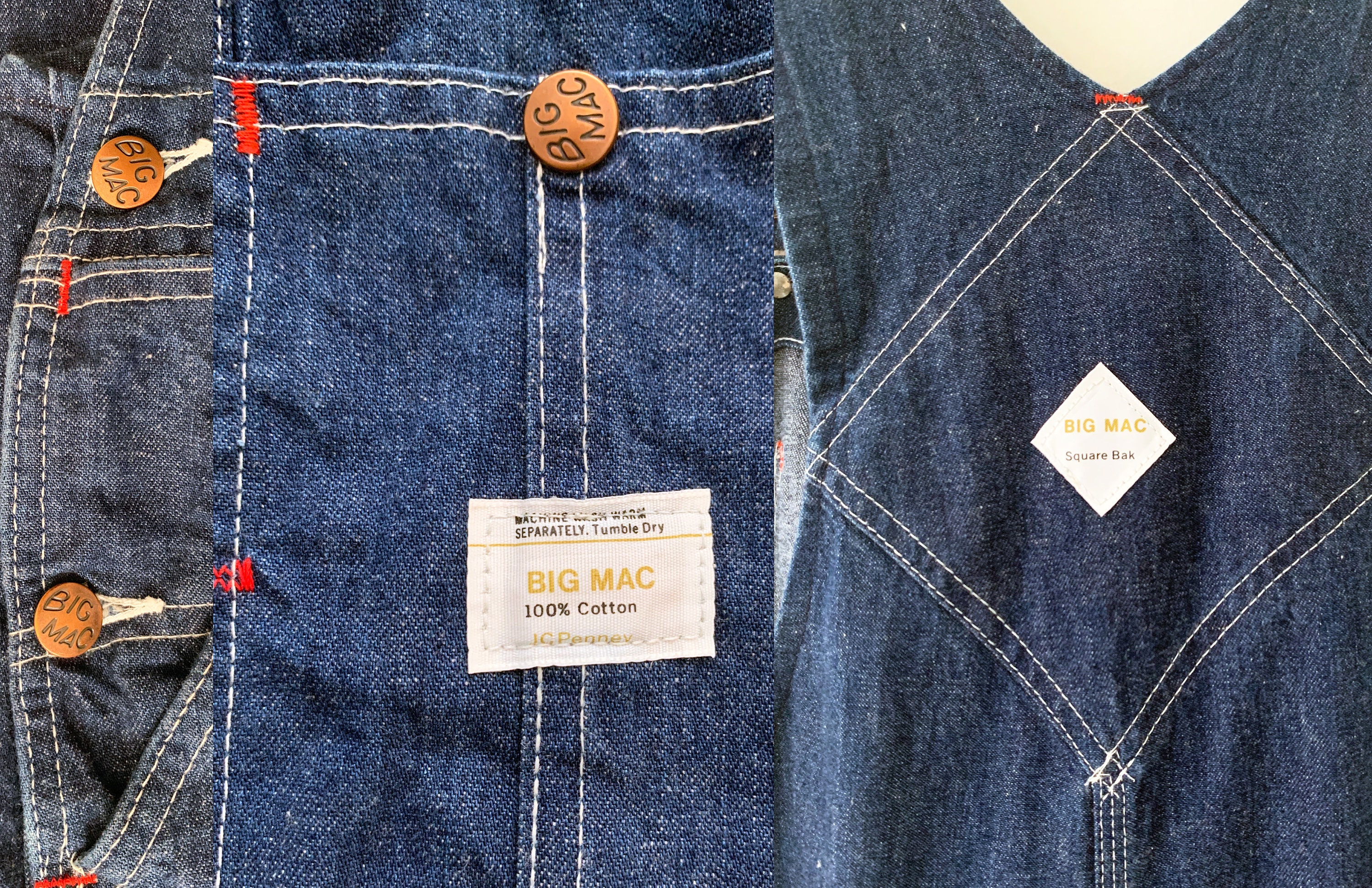 Vintage 60s Penneys Big Mac Blue Cotton Sanforized Denim Bib