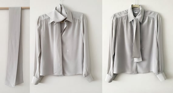 Vintage 80s Celine Gray Silk Embroidered Logo But… - image 8