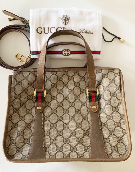 Vintage Gucci Shoulder Bag Sherry Line Canvas GG Leather Black Authentic