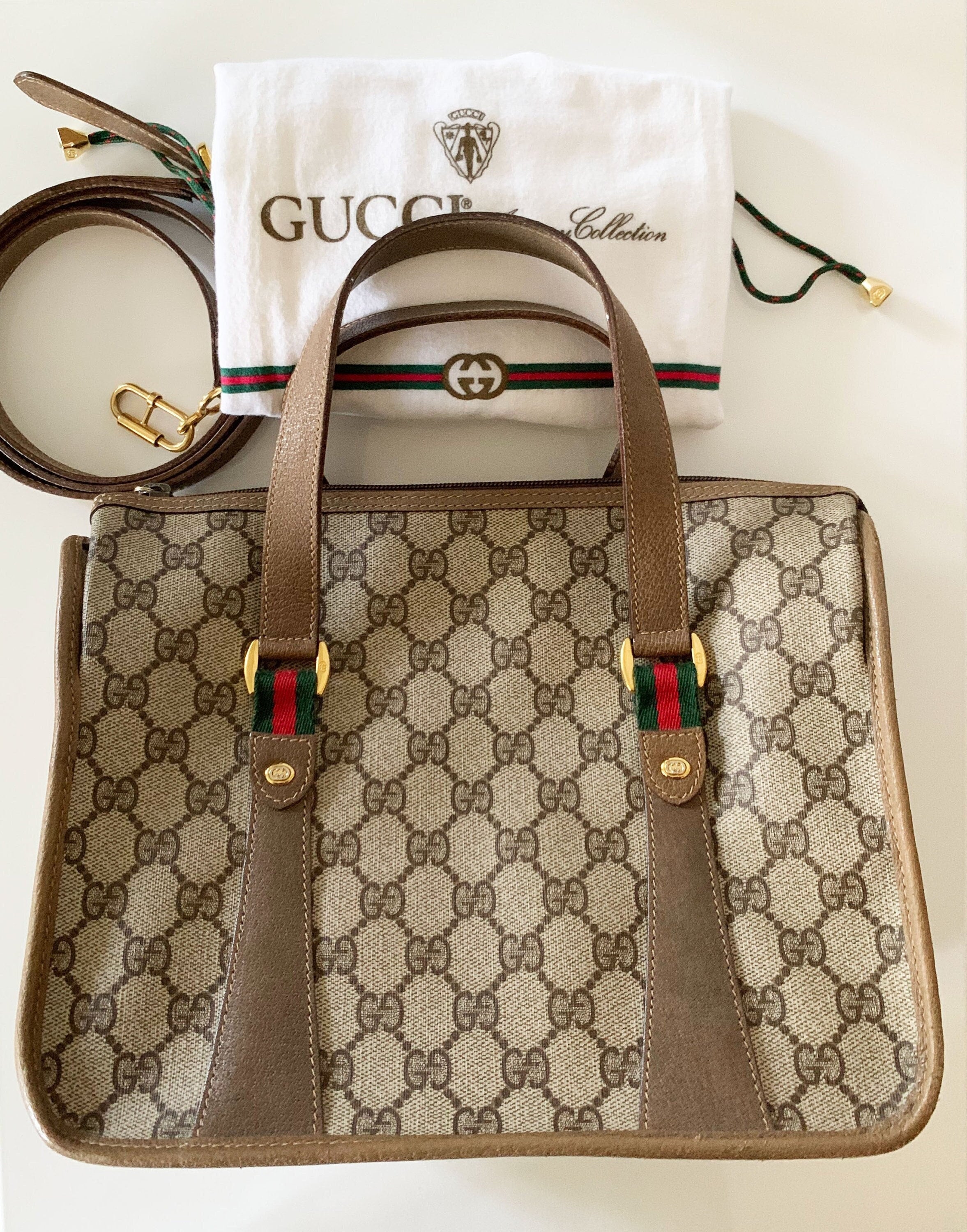 Gucci, Bags, Vintage Gucci Sherry Horsebit 2 Way Stripe Purse