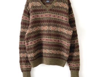 Vintage 90er Jahre Ralph Lauren Fair Isle Pullover in Erdtönen