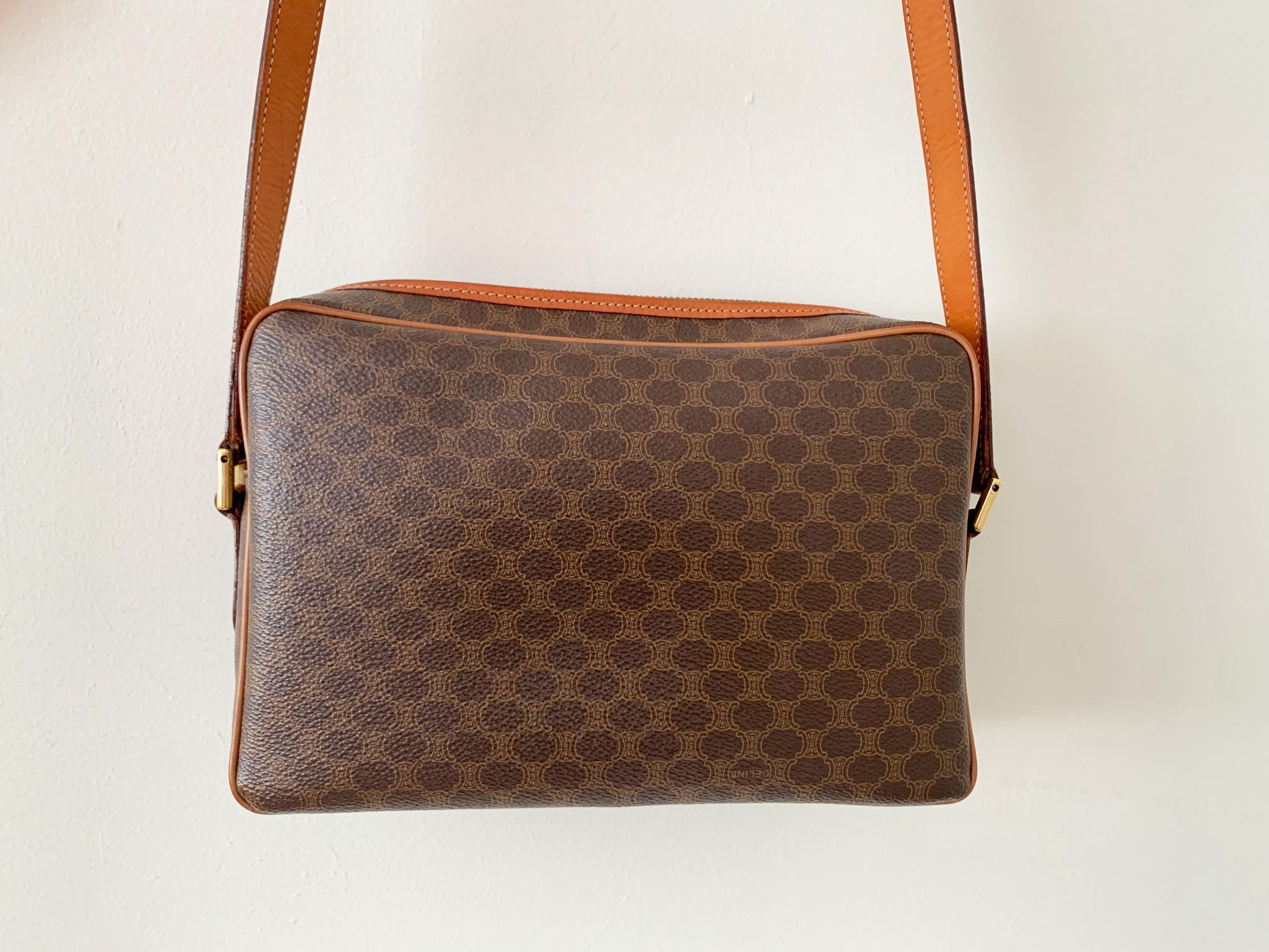 Vintage 90s Authentic Celine Macadam Crossbody Bag Leather