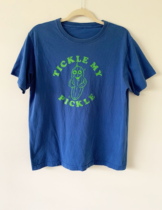 Vintage 80's "Tickle My Pickle" Graphic Blue Shor… - image 1