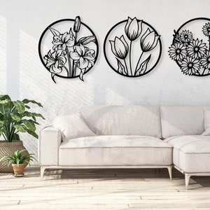 Flowers wooden wall art, 3 Pieces Wall Hangings, Kitchen wall decor | Set of 3 modern pictures for living room | 3d wall dekoration