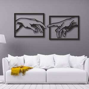 Michelangelo Hands, Creation of Adam Wall decoration, 3D painting Unique wooden wall decoration An artistic painting for the living room image 4