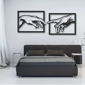 Michelangelo Hands, Creation of Adam Wall decoration, 3D painting Unique wooden wall decoration An artistic painting for the living room image 1