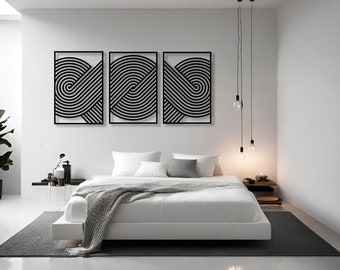 Abstrakte Boho-Kunst, geometrische 3D-Wanddekoration, 3er-Set Holzwandbilder, moderne Wohnzimmerdekoration
