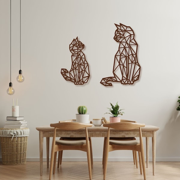 KOTY Geometryczne dekoracja ścienna 3D, Obraz ażurowy z drewna XXL | Ozdoba na ścianę do pokoju dziecięcego, kuchni lub salonu