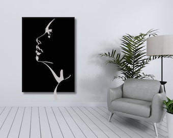 Dekoracja ścienna Twarz Kobiety, Nowoczesna dekoracja na ścianę do salonu,  Obraz 3D czarny , Prezent na ścianę do domu