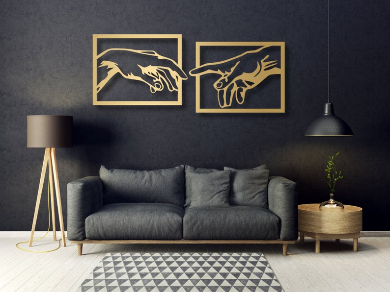 Michelangelo Hands, Creation of Adam Wall decoration, 3D painting Unique wooden wall decoration An artistic painting for the living room image 3