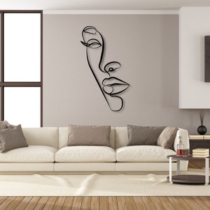 Minimalistic Line Art,  Woman face Home Decor, Modern Wall art from wood,  Wooden Living Room 3d Wall Deco