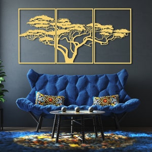 Décoration murale en bois Triptyque darbre africain Décoration murale artistique pour la maison Grand arbre noir Décoration pour le salon image 7