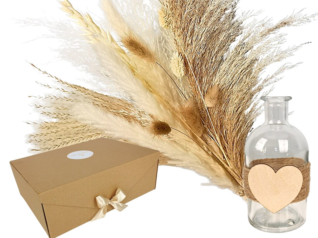 Birthday Dried Flower Gift Box With Glass Vase and Kl. Dried Etsy