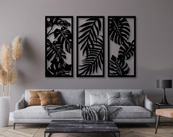 MONSTERA 3D-Bild | Wanddekoration Tropische Blätter | Set mit 3 Wandpaneelen | Künstlerische Wanddekoration für Zuhause, Wohnzimmer und Küche