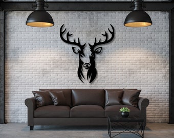Wanddecoratie herten | Groot hert aan de muur | XXL houten hert | Wanddecoratie voor de woonkamer | Afbeelding van een zwart hert | muur decoratie