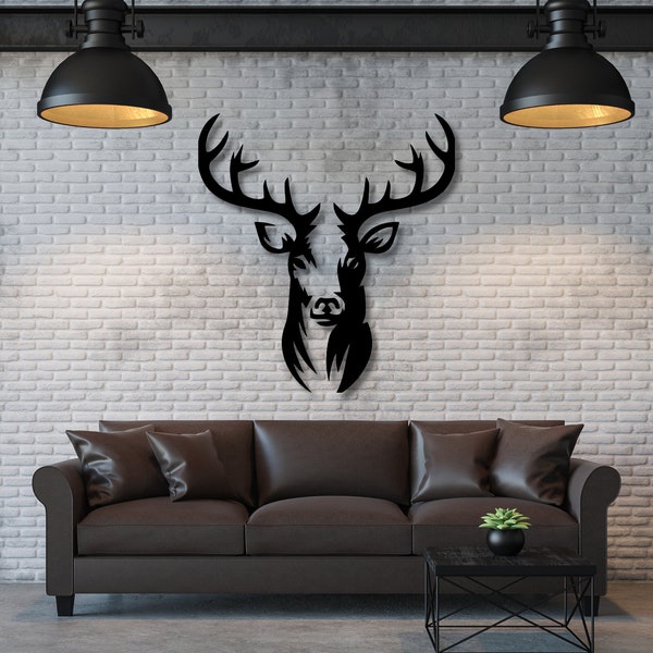 Wanddecoratie herten | Groot hert aan de muur | XXL houten hert | Wanddecoratie voor de woonkamer | Afbeelding van een zwart hert | muur decoratie