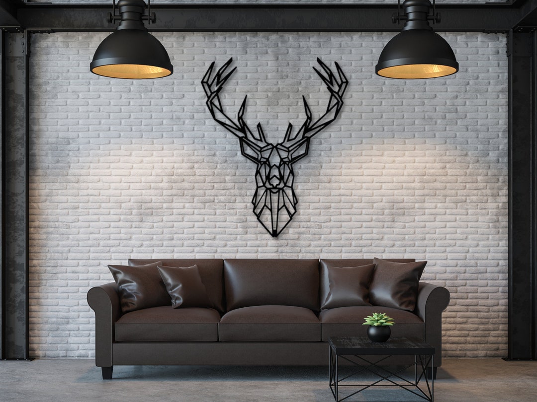 Geometric Wooden Deer Head Wall Art, Bedroom Nature Wall Hangings