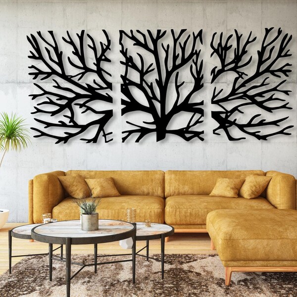 Decoración de pared ÁRBOL | Gran arbusto negro | Imagen calada 3D | Decoración de paredes para el salón | Un cuadro convexo para el dormitorio o el salón.