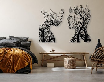 Decorazione murale con motivo ad albero | Immagine 3d Donna e uomo | Decorazione murale unica in legno | Un quadro artistico per il soggiorno