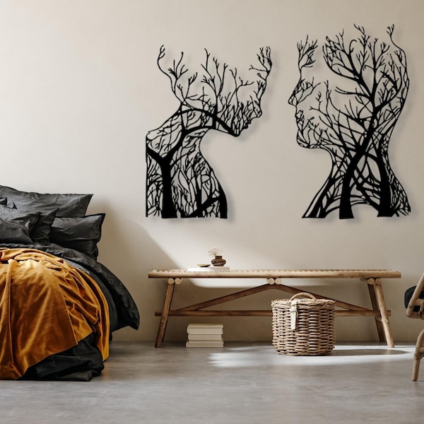 Decoración de pared con motivo de árbol | Imagen 3D Mujer y Hombre | Decoración de pared de madera única | Un cuadro artístico para el salón.