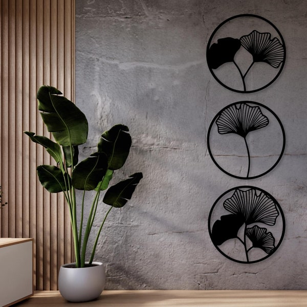 Ginkgo Biloba Leaf Flower Wall ArFlower Leaves wooden wall decor, 3 Pieces Wall Hangings,  3d wall dekoration for living room, kitchen