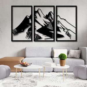 MOUNTAINS 3D wall decoration | Wooden triptych for the wall | Large Picture Mountain View | Mountain peaks wall decoration | Decoration for the living room
