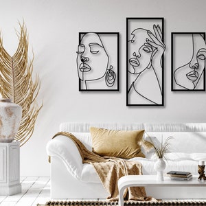 Minimalistic Line Art,  Woman face Home Decor, Modern Wall art from wood,  Wooden Living Room 3d Wall Deco