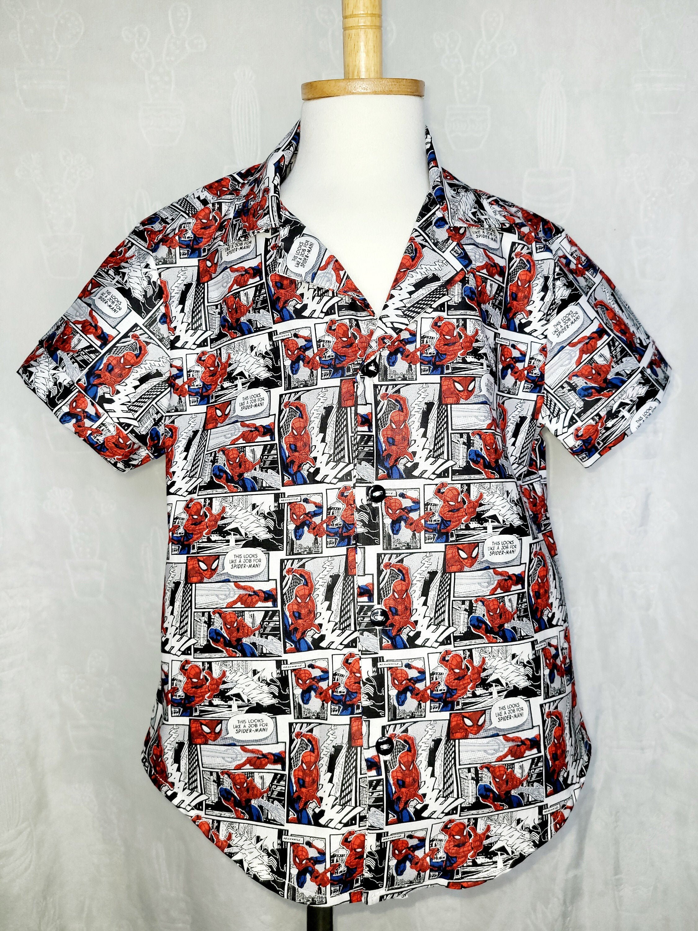 Spiderman Button Down Collared Shirt Size 2t8 Etsy