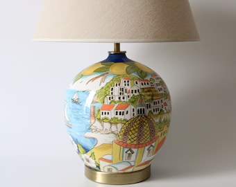 Handgeschilderd Italiaans aardewerk keramisch patroon Amalfikust tafellamp, Amalfi Positano tafellamp, Italiaans handgemaakt keramiek