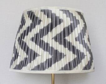 Grey & White zigzag handmade ikat pleated lampshade (customizable) Gathered Lampshades