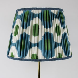 Handmade Turquoise Ikat Gathered Lampshade Turquoise Lampshade, Handmade Uzbek Silk Lampshade, Handmade Silk Ikat Style Lampshade, Silk Ikat image 1