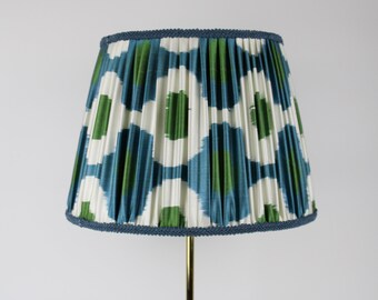 Handmade Turquoise Ikat Gathered Lampshade Turquoise Lampshade, Handmade Uzbek Silk Lampshade, Handmade Silk Ikat Style Lampshade, Silk Ikat