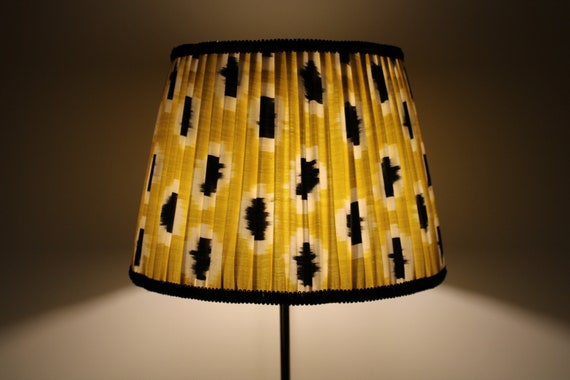 Handmade Gathered Lampshade in Silk Yellow Ikat Lampshade Silk