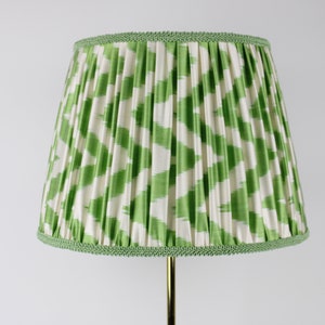 Handmade Green Ikat Style Gathered Lampshade, silk uzbek fabric, handmade silk uzbek style lampshade, handmade ikat style lampshade