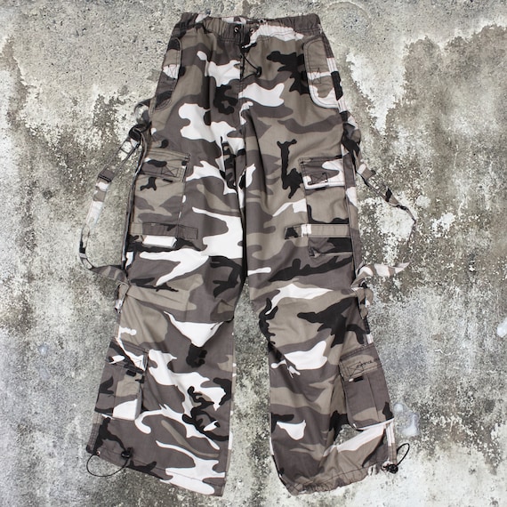 Vintage Y2K Cargo Parachute Cargo Arctic Camo Pants Rare