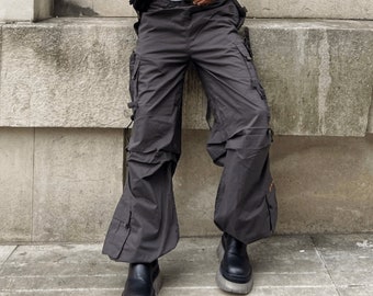 Vintage Y2K Cargo Baggy Grey Parachute Pants Deadstock New