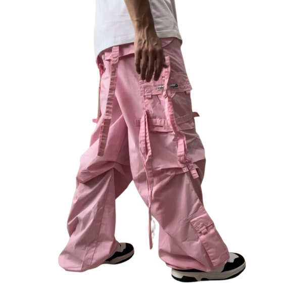 Vintage Y2K Cargo Pants Baggy Baby Pink Parachute Pants Deadstock
