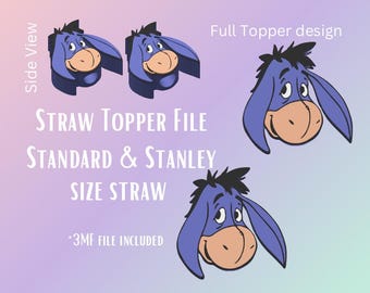 Gloomy Donkey Straw Topper Digital File | Fits Standard & Stanley Straws | Pre-Colored 3MF File