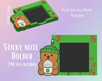 Coffee Bear Sticky Note Holder STL File | Cute Desktop Organizer | 3D Printed Office Decor