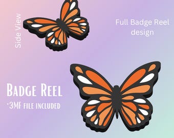 Butterfly Badge Reel Topper | Digital 3MF + STL File | Pre-Colored Multi-Color Print