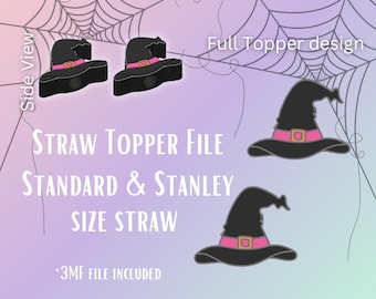 Witch Hat* Straw Topper 3D-Print File | Fits Standard & Stanley Straws | Pre-Colored 3MF