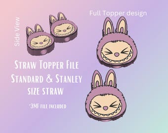Cute Fluffy Monster Straw Topper Digital File | Fits Standard & Stanley Straws | Pre-Colored 3MF